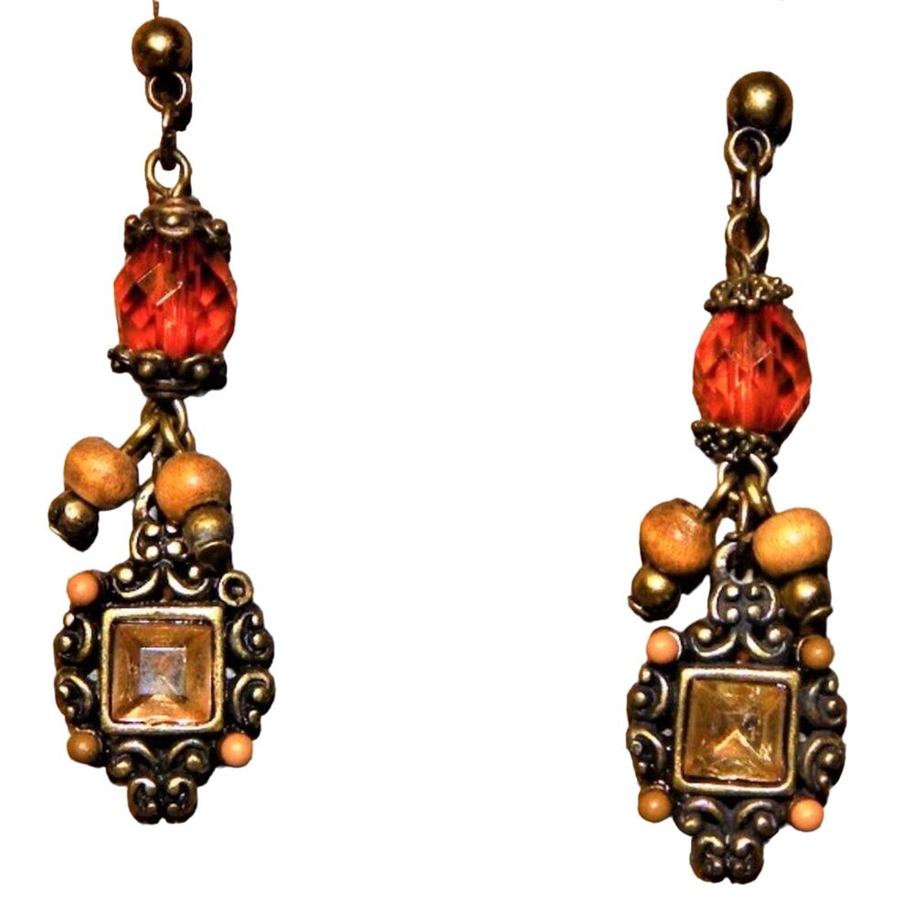 Sweet  Vintage Orange & Gold Dangle Earrings